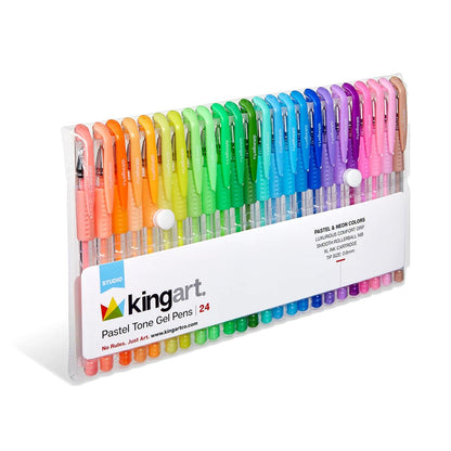 KINGART Gel Pens, Pastel Tone Colors, Non-Toxic, All Ages, Smooth Rollerball Tip, Luxurious Comfort Grip, 24 Count