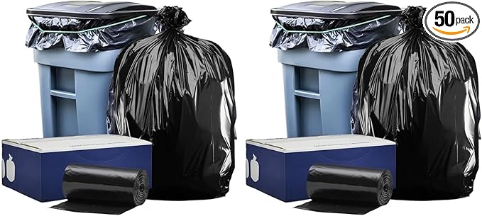 Plasticplace 64-65 Gallon Black Trash Bags, Heavy Duty Toter Can Liners