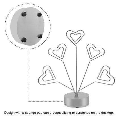 FaitAtten Desktop Heart-Shaped Photo Tree Style Holders Round Base,5-Branch Family Picture Frame Clips Holder Desk Card Display Stand for Christmas,Wedding, Birthday Party,Gift Silver