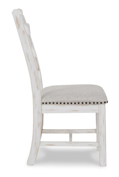 Signature Design by Ashley Valebeck Farmhouse Cushioned Dining Chair, 2 Count, Nailhead Trim, Fabric Upholstery, Solid Wood, 39" Seat Height, Whitewash