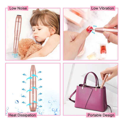 Portable Electric Nail Drill File Machine with Acrylic Nail Kit Set Professional 20000rpm Manicure Pedicure with Sanding Bands Brush for Nail Art Gel Nail Polish Tips Clippers