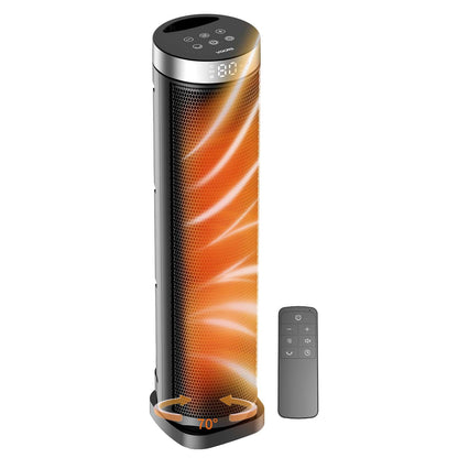 Space Heater for Indoor Use with Remote - 70° Oscillating Tower Electric Heater, 24 Inchs, 12H Timer, 1500W Quiet PTC Ceramic Heating with Thermostat, Fast Safety Heat for Office, Home, Bedroom