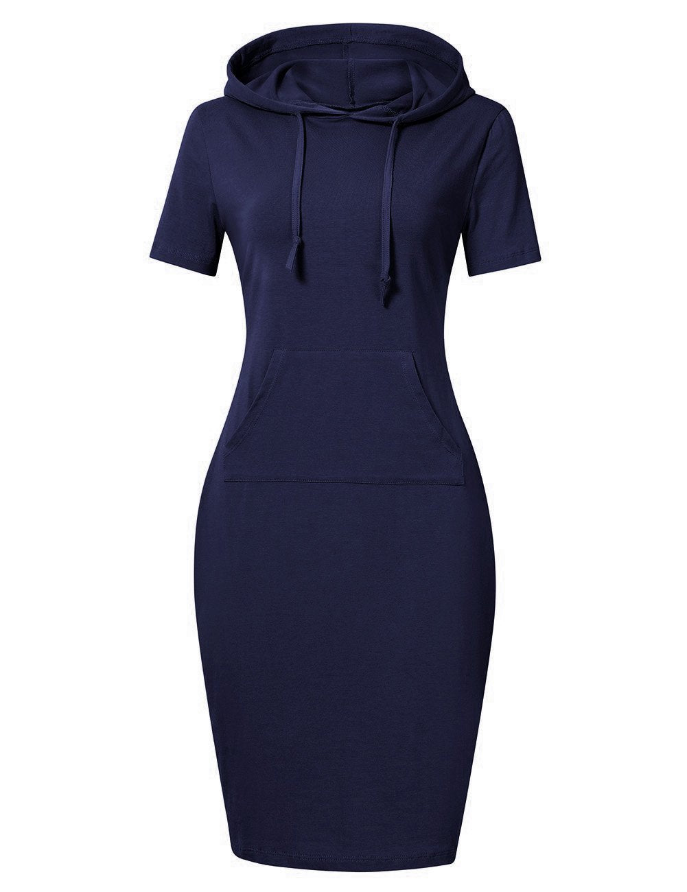 MISSKY Women Pullover Short Sleeve Pocket Sweatshirt Casual Dresses for Women (L,Navy)