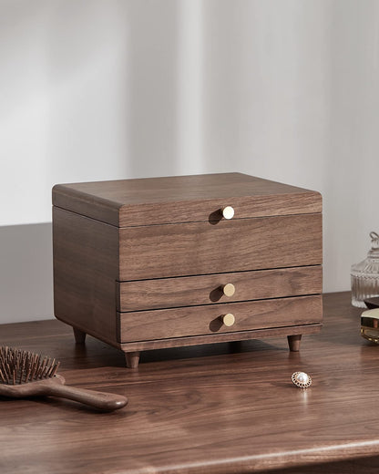 Homruilink Wooden Jewelry Box, 3 Layer Large Jewelry Organizer for Women, Jewelry Storage, for Necklaces Rings Earring Watches Bracelets, Black Walnut Wood, Fathers Day Gift