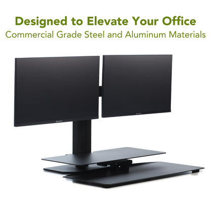 Perfect POSTURE Sit2Stand Standing Desk Converter with Dual Monitor Mount – 18” Height Adjustable Sit-Stand Workstation – Black