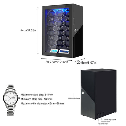 GCCRGRC Watch Winder 12 Slots Automatic Watches,Ultra-Quiet Japanese Motors, Built-in LED Illumination and LCD Touchscreen Control