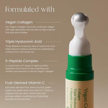 AXIS-Y Vegan Collagen Eye Serum - K Beauty Triple Hyaluronic Acid & Peptide Collagen Serum Improve Skin Elasticity, Reduce Fine Lines & Dark Circles - Vegan Korean Skin Care Eye Cream - 0.33 fl. oz.