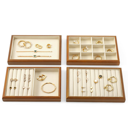 Oirlv Solid Wood Multifunctional Ring Earrings Studs Bangle Jewelry Organizer Tray Jewelry Drawer Organizer(Creamy White)