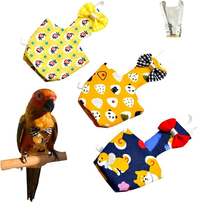 3PCS Bird Diaper with Adjustable Shoulder Strap Washable Parrot Diapers Reusable Bird Flight Suit Nappies Protective Breathable Nappy Clothes for Parakeet Macaw Conure (XL)