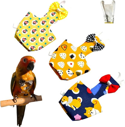 3PCS Bird Diaper with Adjustable Shoulder Strap Washable Parrot Diapers Reusable Bird Flight Suit Nappies Protective Breathable Nappy Clothes for Parakeet Macaw Conure (XL)