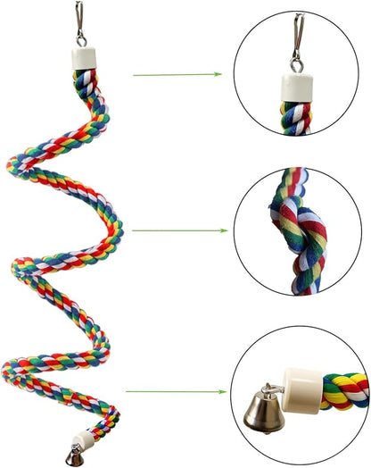 Bird Rope Perch & Birds Swing Set - Bird cage Accessories, Rope perches for Conures, Parrots,Cockatiel,Lovebird,Budgerigar,Parakeet perches for cage,Birds perches