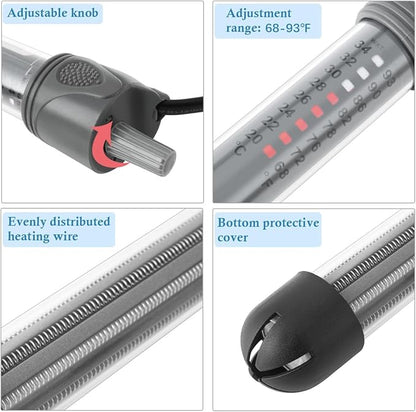 HITOP 50W Adjustable Aquarium Heater, Submersible Fish Tank Heater Thermostat with Suction Cups for 8-16Gal