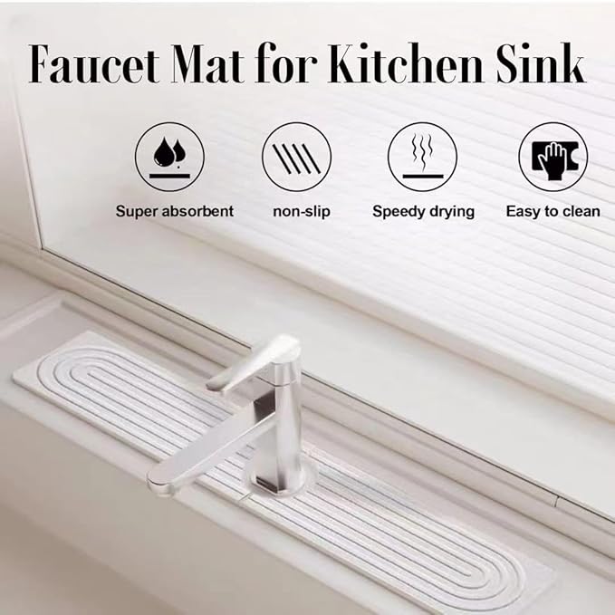 Quick Drying Stone Faucet Mat for Kitchen Sink, 18.1'' Long Diatomite Sink Tray