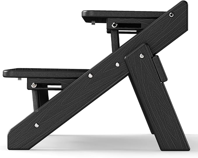Dog Stairs and Steps, HDPE Plastic Wood Grain, 2-in-1 Foldable Pet Ramp for Small and Medium Dogs and Cats, for Bed Couch and Car, No Assembly Required, Supports Up to 150lbs, Black