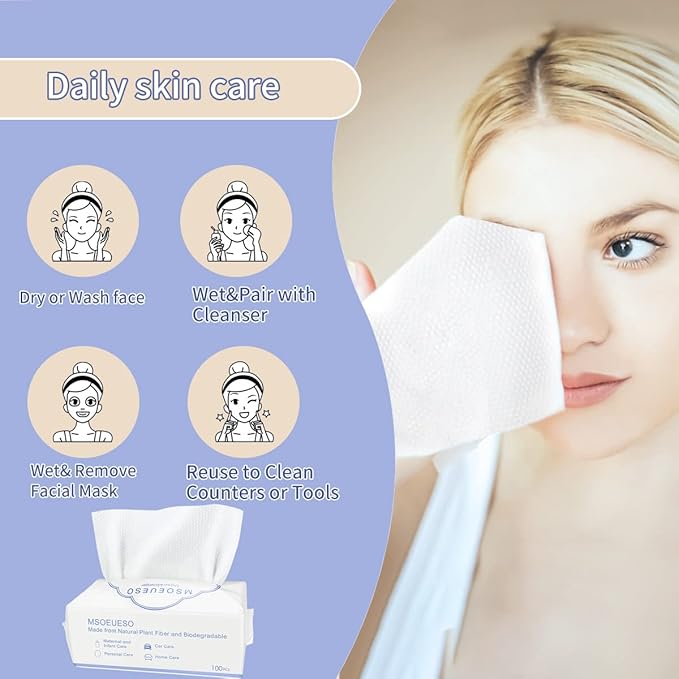 Disposable Face Towel, MSOEUESO Cotton Facial Tissues, Dry Face Cloths