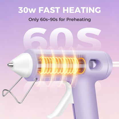 Hot Glue Gun, 30W Glue Gun Set with 30 Premium Glue Sticks, Fast Preheating Hot Melt Glue Gun for Crafts, DIY Arts & Quick Home Repairs, School Projects, Light Purple