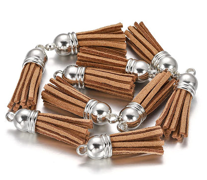 MSCFTFB 100 Pieces 1.5inch Mini Tassels Faux Suede Mala Tassel Kit for Earring Necklace Jewelry Making Garland Keychain Dreamcatcher Charms DIY Crafts (Brown)