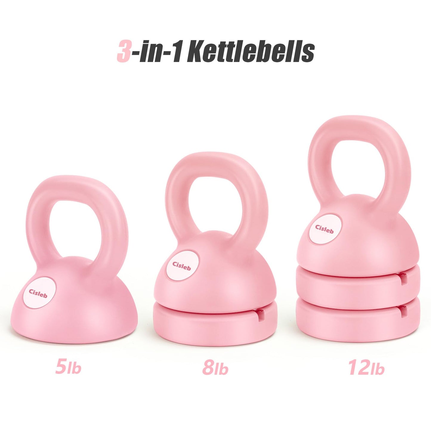 Adjustable Kettlebell Weight Set: 3-in-1 Kettlebells (5lbs 8lbs 12lbs) for Home Gym Full-Body Workout Strength Training Weight Loss | Good for Beginners