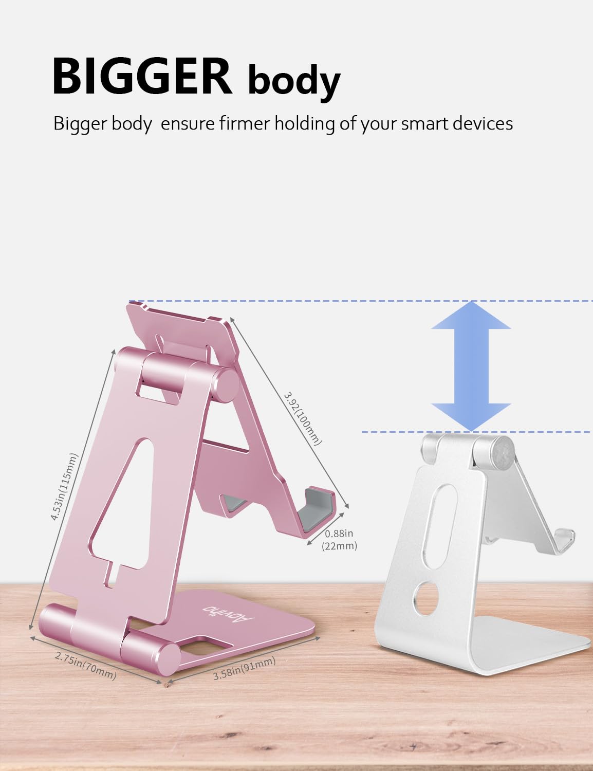 Aoviho Foldable Cell Phone Stand for Desk, Adjustable Phone Holder for Office, Video Calls and Streaming, Portable Desktop Phone Dock Compatible with iPhone 17 16 15 14, Samsung Galaxy, Pink