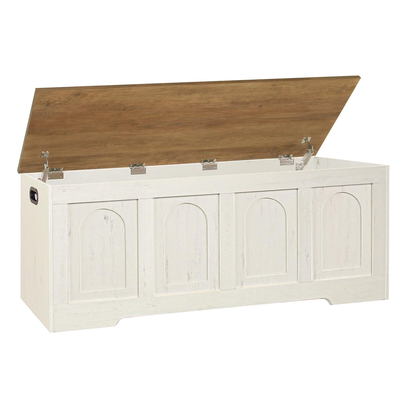 DINZI LVJ Storage Chest, 50” Extra Large Storage Bench with 2 Safety Hinges, Farmhouse Wooden Toy Box with Flip-Top, Large Trunk for Living Room, Playroom, Easy Assembly, Honey Brown and Rustic White