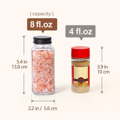 ComSaf 6Pcs 4oz Glass Spice Jars with Shaker Lids, 21 Labels, Spice Jars Trial Set & Supplement Set, Empty Spice Containers and Square Spice Bottles for Kitchen and Seasoning