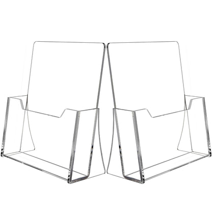 SUNQEBO Acrylic Brochure Holder 8.5 x 11 inch 2 Pack, Clear Flyer Holder Plastic Stands for Displaying Pamphlets, Magazines, Literature, Brochures, Booklets, Menu, Desk Holder, Countertop Organizer