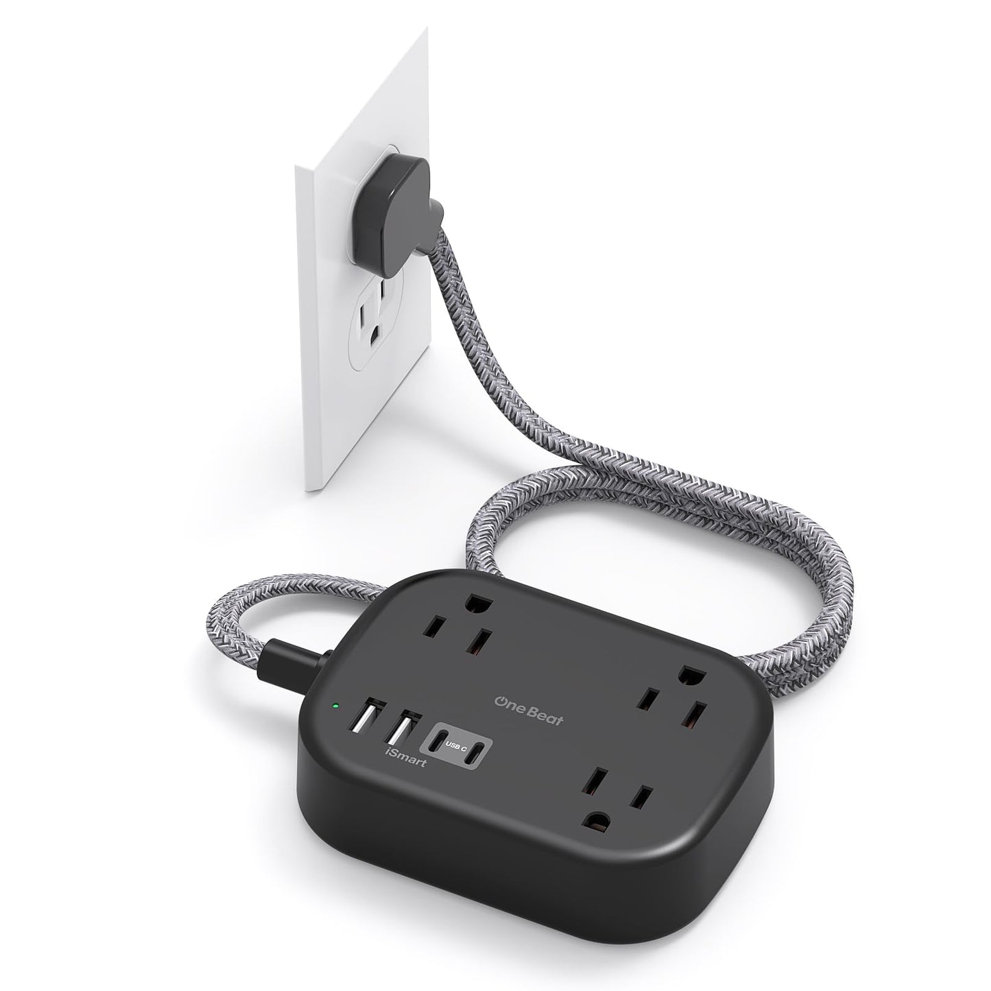 Cruise Essentials 2025,One Beat Travel Power Strip with USB C,Flat Plug Extension Cord with 3 Outlets 4 USB Ports(2 USB C),5 ft Desk Wall Outlet Extender,Non Surge Protector for Cruise,Dorm Room,ETL