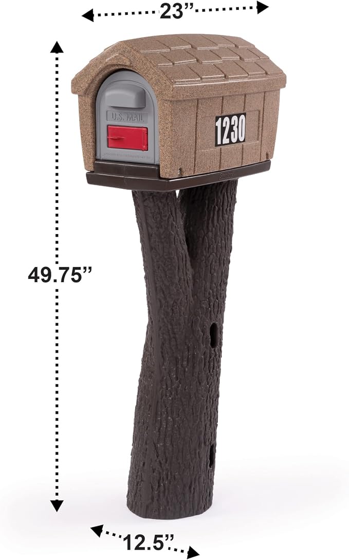 Simplay3 Rustic Home Plastic Residential Cabin Mailbox & Post Mount Combo Kit with 2 Access Doors - Sandstone, Made in USA