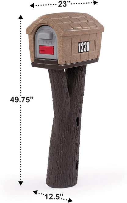 Simplay3 Rustic Home Plastic Residential Cabin Mailbox & Post Mount Combo Kit with 2 Access Doors - Sandstone, Made in USA