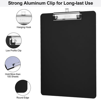ZCZN Metal Clipboard, 12 x 9 Inches Aluminum Clipboards, A4 Letter Sizer Document Holder with Low Profile Clip, Suitable for School, Office, Jobsite or Medical Staff, Black