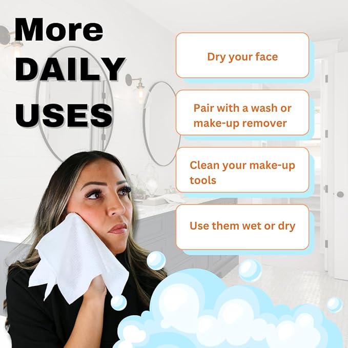 Large Disposable Face Towels, Facial Wipes, Super Soft and Thick Shaving Face