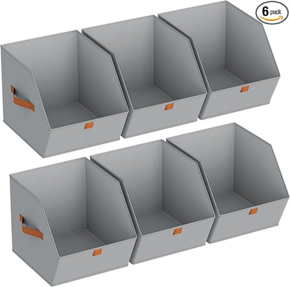 Homsorout Fabric Closet Storage Cubes - 6 Pack Square Storage Bins with Dual Handles for Clothes, Towels, Toys, Cube Storage Organizers for Bedroom, Nursery, Shelves, Closet, Small Spaces, Grey