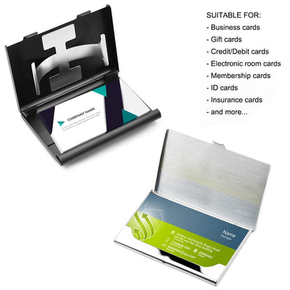 SENHAI 2 Pcs Business Card Holders, Professional Thumb-Drive Slide Out Business Card Case and Stainless Steel ID Name Wallet Credit Card Holder for Men and Women - Black