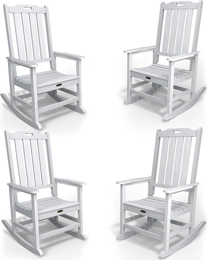 Oversized Rocking Chair Set of 4, Outdoor Rocking Chair for Adults, All Weather Resistant Porch Rocker for Lawn Garden, White