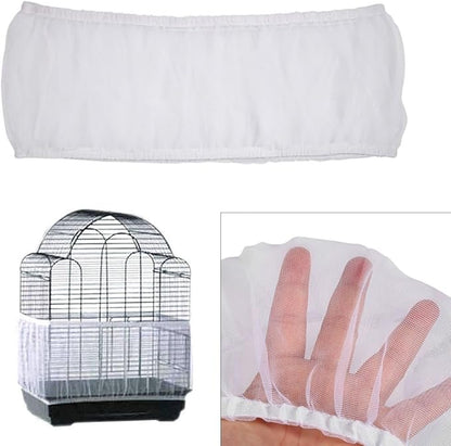 4 Colors Ventilated Nylon Bird Cage Cover Shell Seed Catcher Pet Products Large Size Bird Cage Seed Catcher Seeds Guard Parrot Nylon Mesh Net Cover Stretchy Shell Skirt Traps Cage Basket Soft White