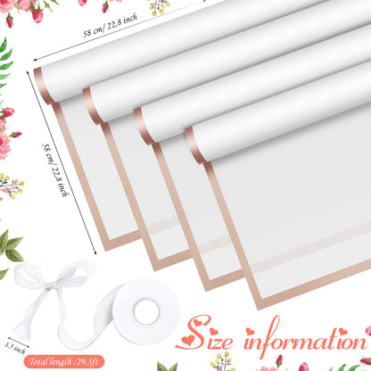 Fainne 40 Pcs Mothers Day Flower Bouquet Wrapping Papers Waterproof Floral Wrapping Paper with Gold Edge Florist Floral Bouquet for DIY Florist Supplies, 22.8 x 22.8 in(White)