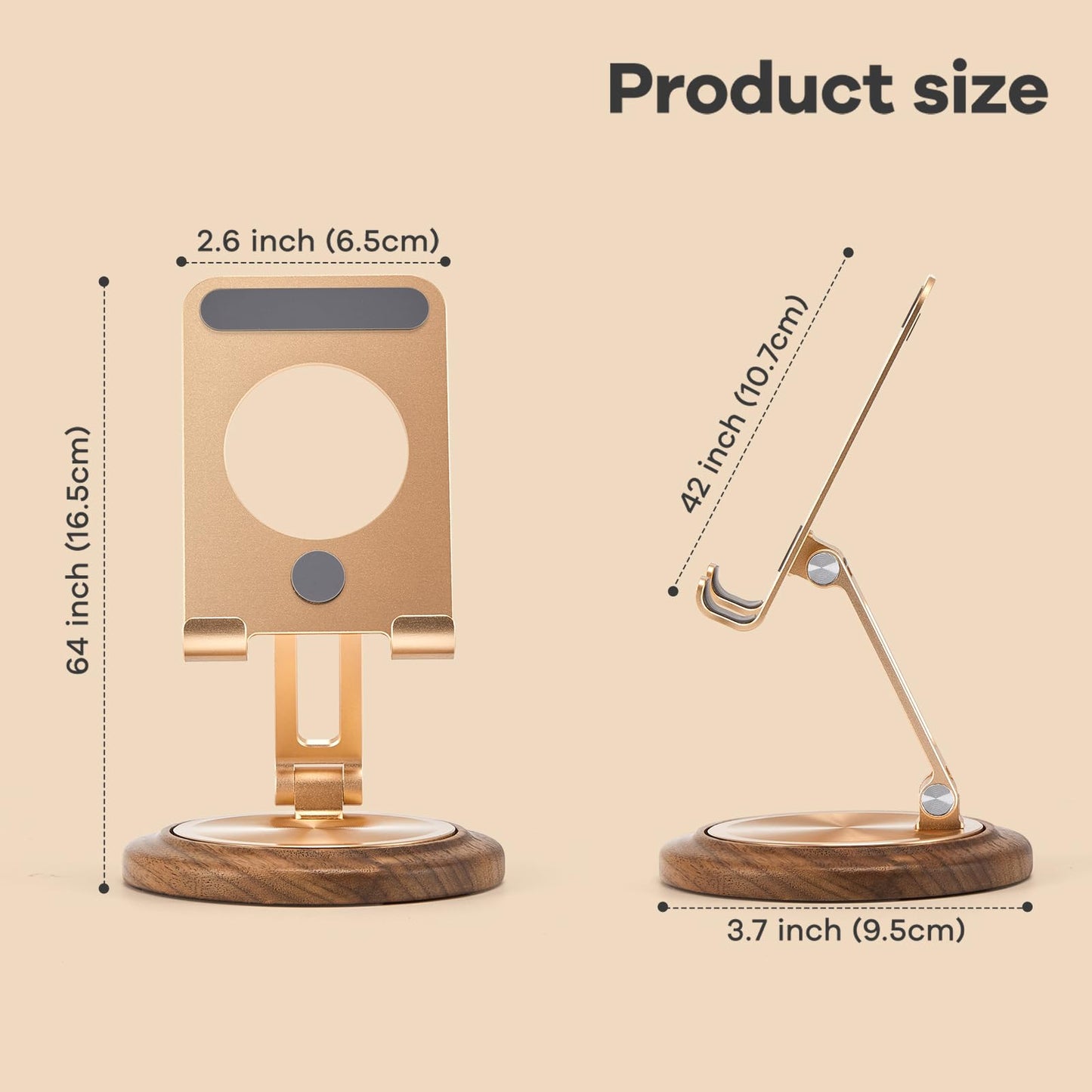 blingwider Dual Folding Phone Desk Stand,Adjustable Phone Stand,Phone Stand for Desk,Foldable Wood Phone Holder,Beside Phone Holder,Wood,Rose Gold