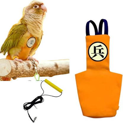 MANON ROSA Bird Diapers Leash Set Washable Reusable Handmade Flight Suit Waterproof Inner Layer - Protective Parrot Nappy Clothes Parakeets Macaws Budgies Canaries (Orange2,Quaker Parakeet)