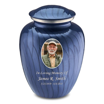 Geturns - Adult Custom Cremation Urns for Human Ashes I Large Pearl Cobalt Blue Photo Funeral Urn for Female and Male I 200 lbs