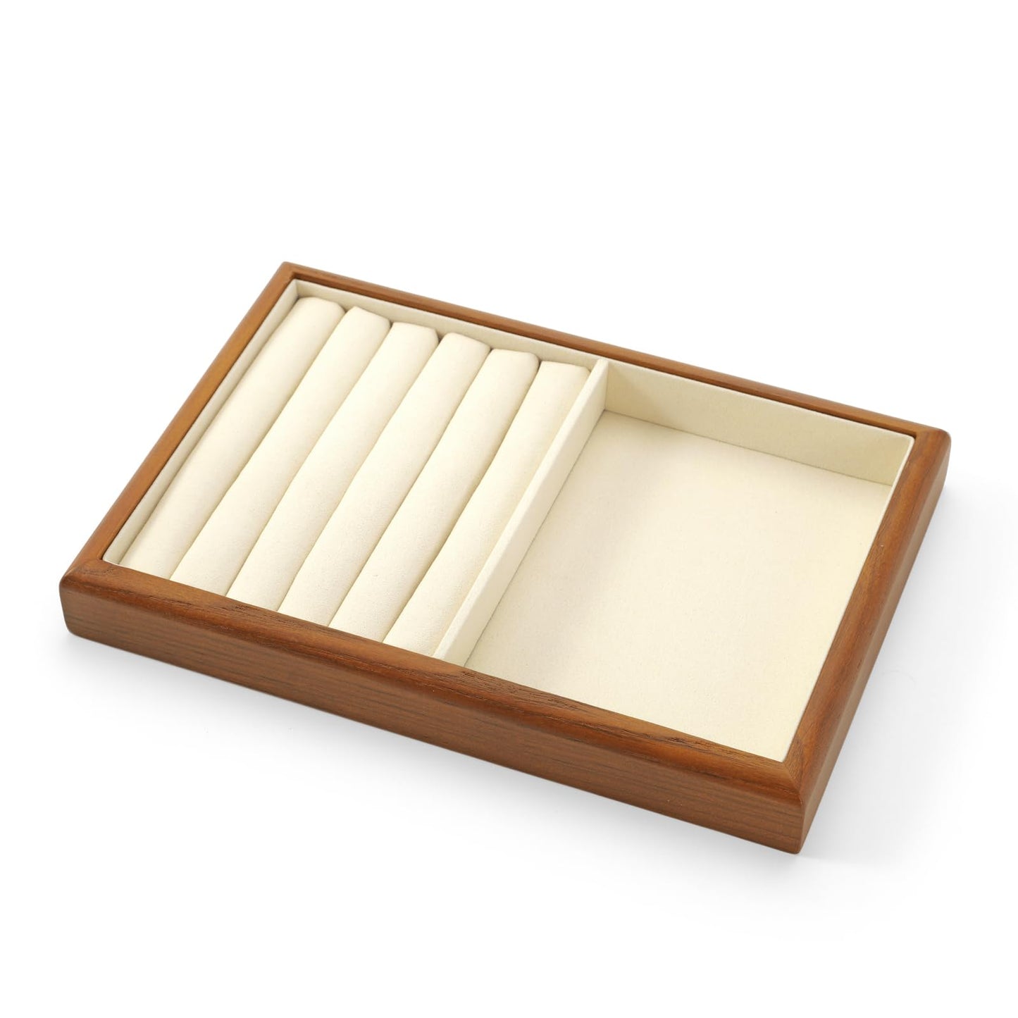 Oirlv Solid Wood Multifunctional Ring Earrings Studs Bangle Jewelry Organizer Tray Jewelry Drawer Organizer(Creamy White)