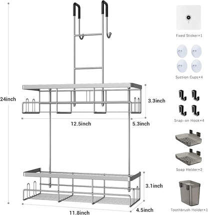 Hanging Shower Caddy Over Door: Silver Rustproof Shower Organizer over the Door
