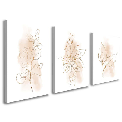 3 Piece Wall Art Framed Canvas Wall Art Neutral Botanical Line Drawing Pictures Wall Decor Beige Minimalist Leaf Artwork for Living Room Bedroom Bathroom Office – Ready to Hang with Hooks and Nails, 12x16 Inch