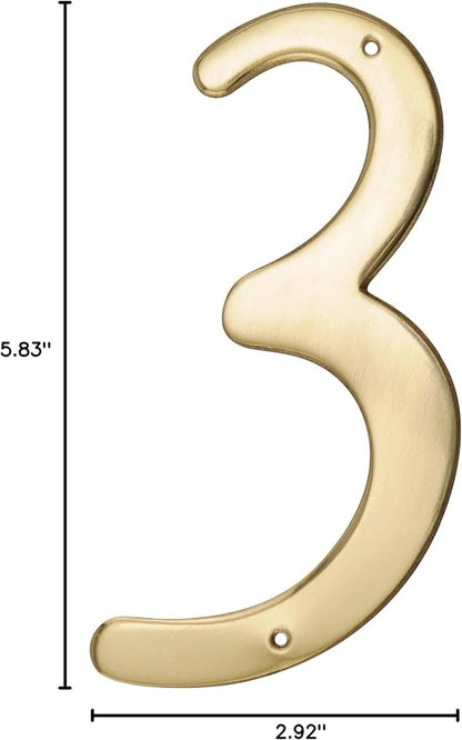 HIllman 847045 4-Inch Nail-On Traditional Solid Brass House Number 3, 1 Count (Pack of 1)