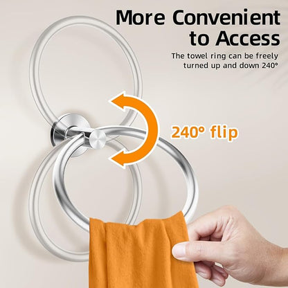 Brushed Silver Towel Ring 2Pack, SUS304 Stainless Steel Hand Towel Holder