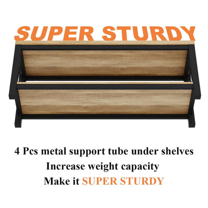 BON AUGURE Entryway Bench and Console Table Bundle – Farmhouse Wooden Metal Shoe Bench & Industrial Entryway Table for Foyer, Mudroom, Living Room, Hall (Vintage Oak)