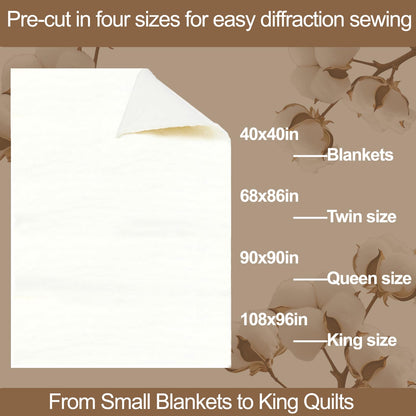 Natural Cotton Batting for Quilting - 150g/m² Lightweight, 40"x40" - Crafting Material for Blankets, DIY Projects, Home Decor