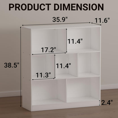 NewBeth 7-Cube Wooden Bookcase,3-Tier Freestanding Storage Cubes with Base,Multi-Purpose Open Shelving for Books,Toys,Bins,Decor – Home Office,Bedroom,Living Room Organizer (White, 7-Cube)