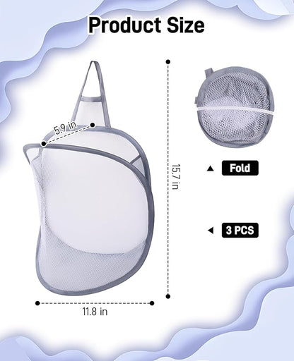 3 Pack Small Hanging Laundry Bag, Foldable Mini Mesh Laundry Hamper Basket