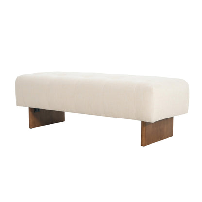 Christopher Knight Home Yvone Modern Upholstered Ottoman Bench, Minimalist Wooden Entryway Bench, Living Room Sofa Extra Seat, Ottoman End of Bed Bench for Bedroom, Beige+Brown