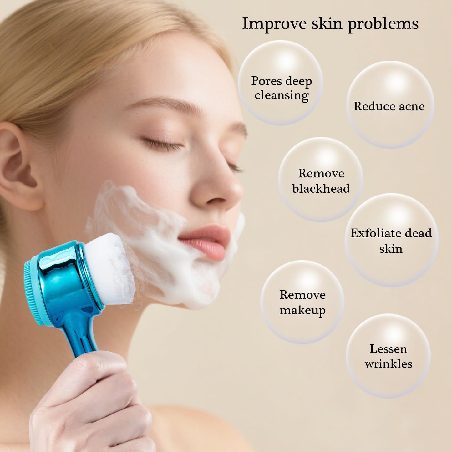 Face Brush 2 in 1, Facial Cleansing Exfoliating Scrubber Brush, Silicone Double Side Manual Face Wash Scrub Brush with Soft Bamboo Charcoal Fiber for Deep Pore Cleansing, Massaging, Skin Care